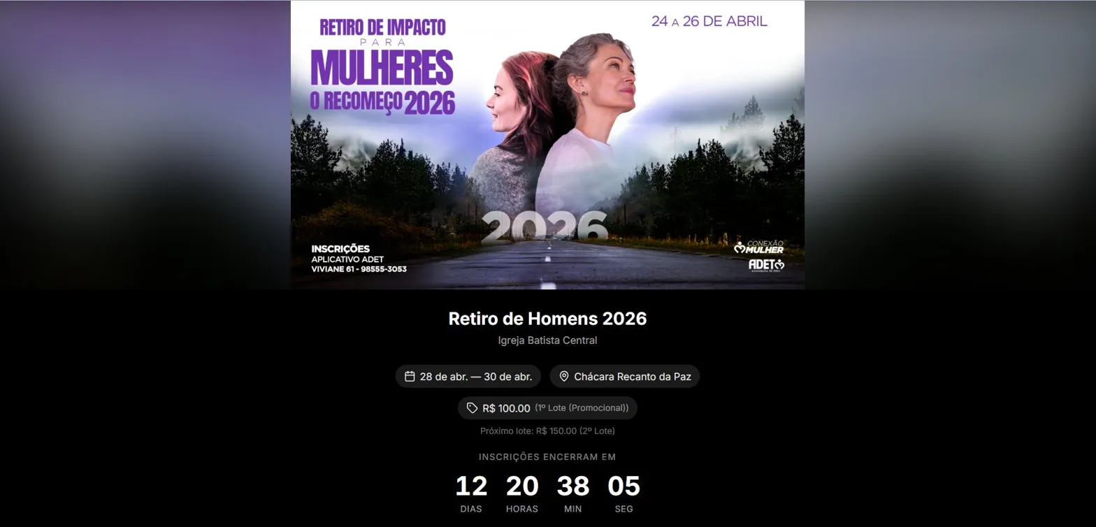 Página de inscrição de eventos do Pastoreio